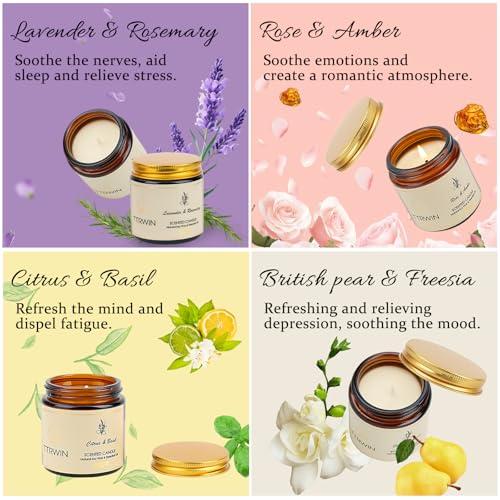 TTRWIN Scented Candles Gift Set, 4 Pick Natural Soy Candles: British pear & Freesia, Rose & Amber, Lavender & Rosemary, Ci...
