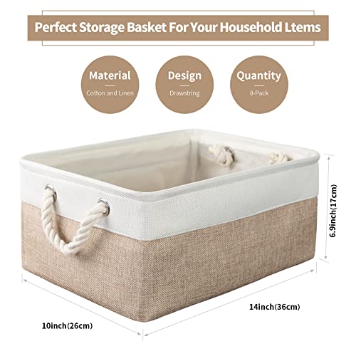 8 Pack Storage Basket Bins - Decorative Baskets Bulk Storage Box Cubes Containers with Handles for Clothes Storage Bathroo...