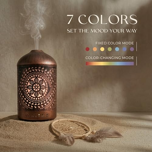Earnest Living Essential Oil Diffuser Metal Diffuser 100 ml Timers Night Lights and Auto Off Function Home Office Humidifi...