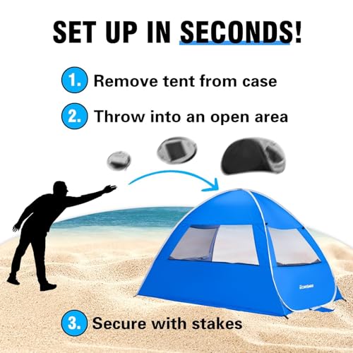 EchoSmile Pop Up Beach Tent for 4 Person Family, UPF 50+ Sun Shelter & Waterproof Beach Shade, Automatic Easy Setup Portab...