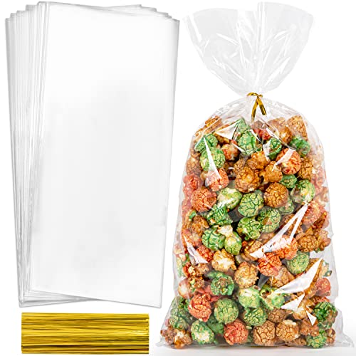 Labeol 160pcs Clear Cellophane Bags 7X14 Treat Bags with Ties Goodie Bag Clear Gift Bag for Packaging Popcorn Party Favor ...