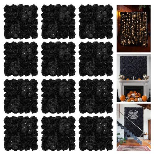 RIDDSEE Flower Wall Backdrop 12pcs 16.5x16.5 Inch Floral Wall Panel Artificial Silk Rose Wall Decor Ideal for Wedding Cele...