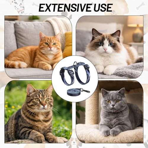 Cat Harness and Leash Set, 3-in-1 Escape Proof Adjustable, Comfortable Walking Travel Kitten Harness for Small Medium Larg...