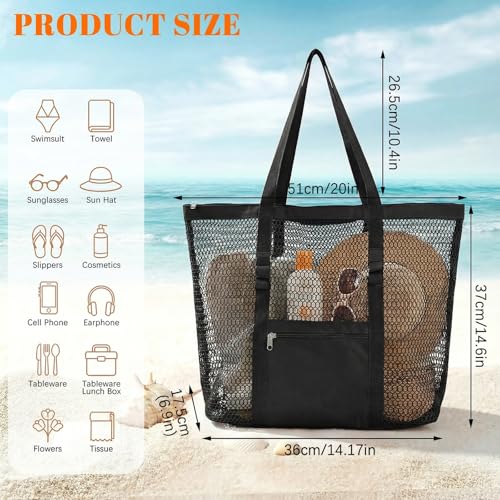 Dntorx Women's Mesh Beach Bag, Stylish Beach Tote for Swimming, Travel & Vacation Essentials, Lightweight Design for Poolside