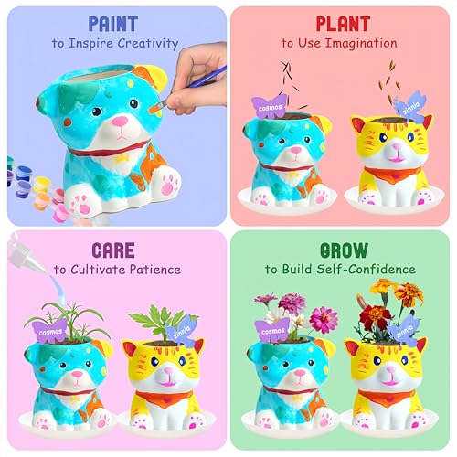 yasest Paint & Plant Flower Growing Kit for Kids - 4 Set DIY Animal Pattern Ceramic Painting Kit, Kids Gardening Set, Arts...