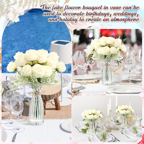 Zeyune 36 Pack Artificial Flowers Centerpiece with Vase Bulk for Wedding Table 24 Bundles Silk Floral Faux Rose Bouquet wi...
