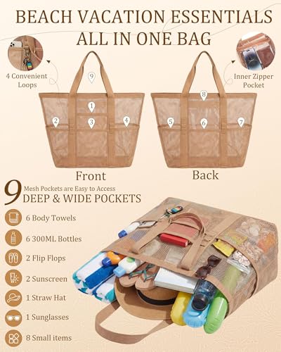 Shinylin 2 Pcs Beach Bags for Women, Straw Clutch Purse & Summer Large Mesh Beach Tote Bag, Woven Envelope Straw Travel Bag