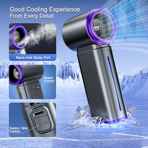 Portable Handheld Fan, Powerful Mini Hand Held Fan, 5000mAh Rechargeable, Digital Display, 1-199 Speeds Adjustable, Person...