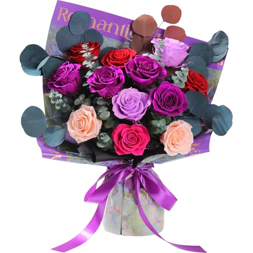 Lovenfold Flowers for Delivery Birthday Flowers Gift for Her,Preserved Flowers Bouquet 12 Roses Mixed Bouquet,Rose Gifts f...