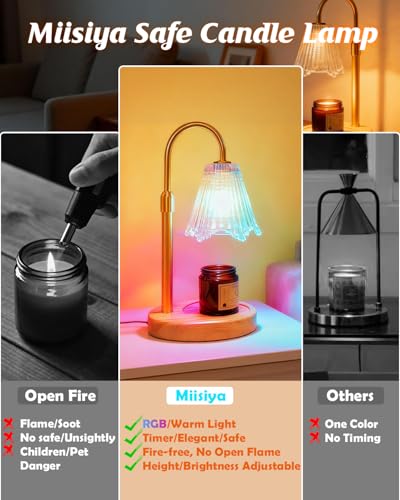 Miisiya RGB Candle Warmer Lamp with Timer, Dimmer Adjustable Height Candle Melt Lamp Gold Flower Wax Warmer for Wax Melt B...