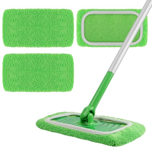 AmaVins Reusable 100% Coral Fleece Mop Pads Compatible with Swiffer Sweeper, 3 Pack Wet and Dry Flat mop Cover, Washable W...