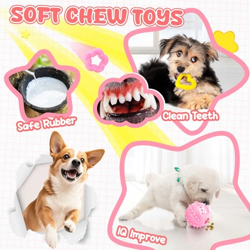XIUGOAL Pink Puppy Toys - 9 Pack Puppy Chew Toys for Teething, Enrichment Dog Toys for Small Dogs to Keep Them Busy, Squea...