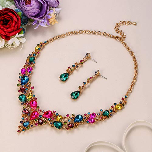 EVER FAITH Bridal Bride Jewelry Set Crystal Flower Leaf Vine Teardrop Wedding Necklace Earrings Sets