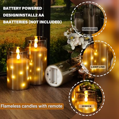 Nimiko Real Wax Flameless Candles Glass,Battery Operated LED Candles with Flickering Flame,Glass Shell,Interior Star Light...