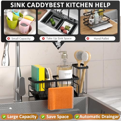 MODRACKLY Sponge Holder & Sink Caddy Organizer - Rustproof Kitchen Sink Organizer with High Brush Holder - Kitchen Essenti...