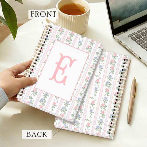SYLLHRZGB Coquette Initial Letter E Spiral Notebook Journal, Grandmillennial Rose Notebooks for Work, Preppy Floral Journa...