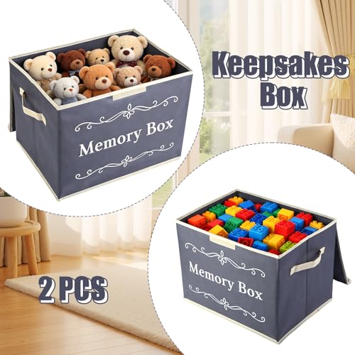 LemonRoad 2Pcs Memory Box Keepsakes for Kid Memory Decorative Storage Box Bin with Lid for Baby Wedding Travel Birthday An...