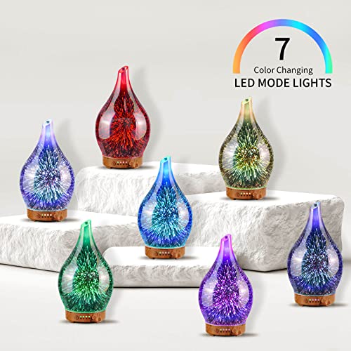 Porseme Essential Oil Diffuser 3D Glass Aromatherapy Ultrasonic Humidifier, Air Refresh Auto Shut-Off, Timer Setting, BPA ...