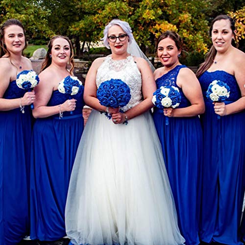 Higfra Artificial Flowers 25pcs Real Looking Royal Blue Foam Fake Roses with Stems for DIY Wedding Bouquets White Bridal S...