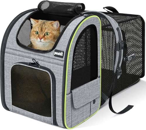 Pecute Cat Backpack Carrier Expandable , Foldable Pet Backpack for Cats & Small Dogs Up to 11lbs, with 4-Side Breathable M...
