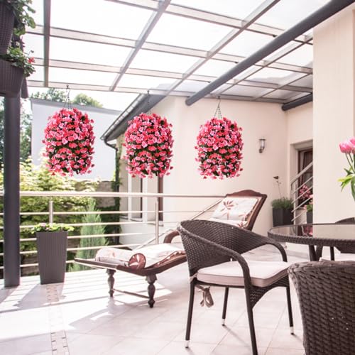 INQCMY Artificial Hanging Flowers Basket for Outdoors Spring Summer Decoration,Faux Silk Begonia in Planter Look Real UV R...