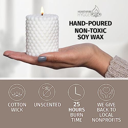 Hearthfire Hygge Bubble Candle Soy Candle Sets | Unscented White Mini Pillars | 25-Hr Burn Time | Trendy Colored Funky Can...