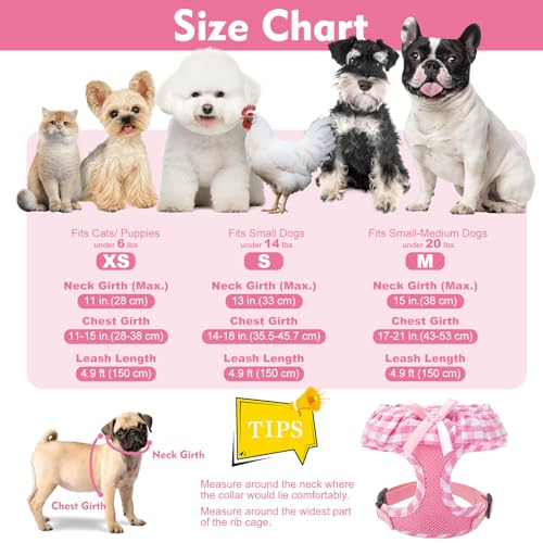 EXPAWLORER Cute Dog Harness and Leash Set - Pink Girl Dog Harness Checkered Step-in Design, Easy Adjustable No-Choke Light...