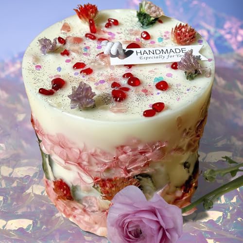 Botanical Crystal Candle, Organic Natural Dried Flowers, Aromatherapy, Gardenia Scented Fragrance, Meditation,Manifestatio...