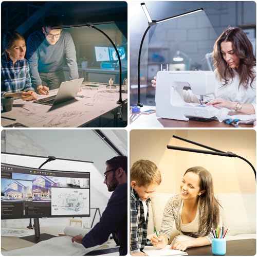 ShineTech LED Desk Lamp, 31.5" Ultra Wide Double Head Architect Light with Clamp, 50 Adjustable Lighting Modes, Eye-Caring...