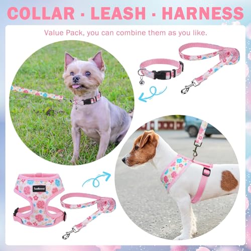 SCENEREAL Small Dog Harness Collar and Leash Set, Adjustable No Pull Pet Harnesses, No Chock Soft Mesh Vest for Doggie Pup...