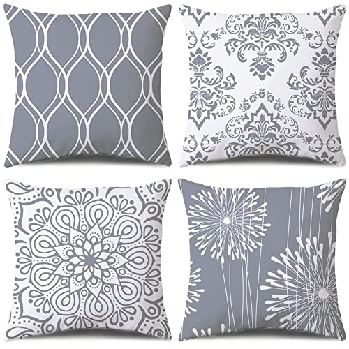 Coliuso Decorative Throw Pillow Covers 18x18 Set of 4, Grey and White Modern Simple Square Pillow Case Cushion Cover for S...
