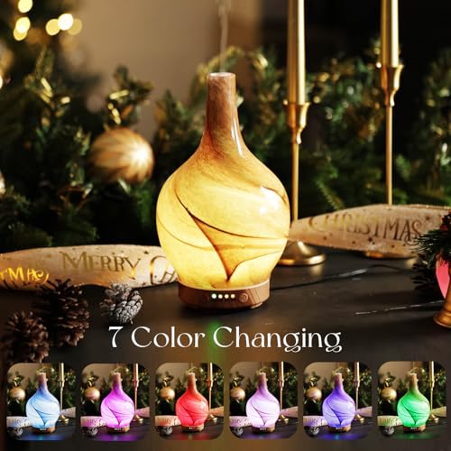 Porseme 150ml Glass Essential Oil Diffuser Aromatherapy Ultrasonic Cool Mist Humidifier 6 Running Hours Waterless Auto-Off...