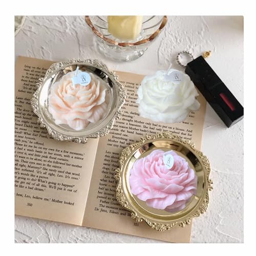 Peony Candles Gifts for Women, Soy Wax Aromatherapy Candle, Room Decor Cute Flower Shaped Scented Candles (Champagne+Pink)