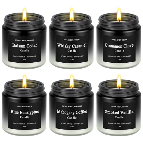 6 Pack Men Candles for Home Scented, Soy Wax 200 Hour Long Lasting Candle, Soy Candle Gifts Set for Birthday, Valentine, C...