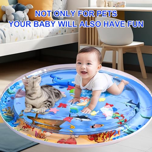 Gkiozu Cat Water Mat for Indoor Cats, Upgraded 0.6mm Thicken Scratch-Resistant Interactive Sensory Play Mat with Floating ...