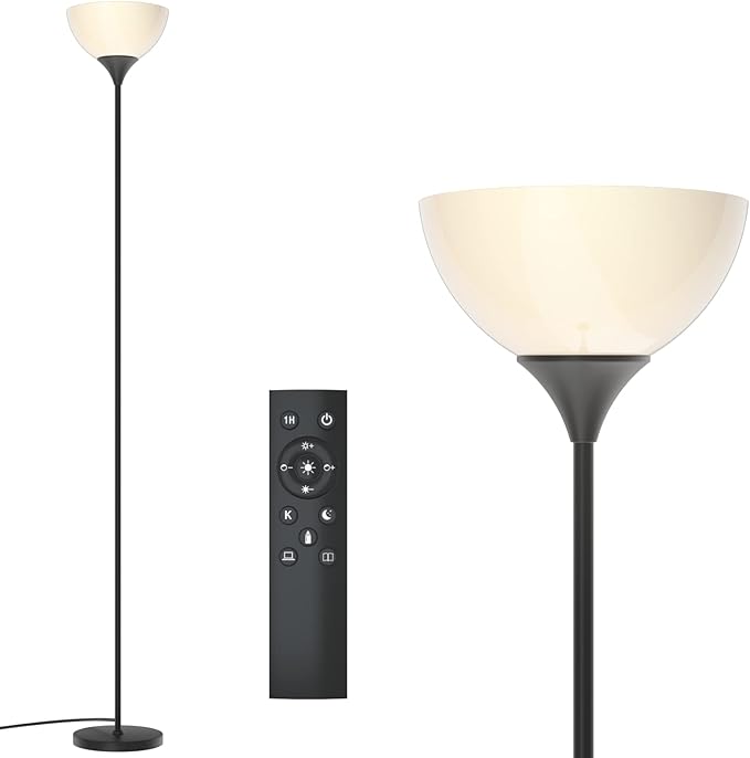 PESRAE Floor Lamp, Remote Control with Stpeless Color Temperatures and Brightness, Torchiere lamp for Bedroom, Living Roo...