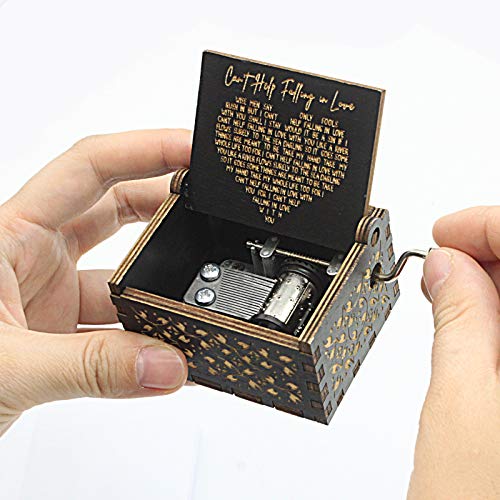 byykit Can't Help Falling in Love Wood Music Box, Antique Engraved Musical Boxes Case for Love One Wooden Music Box - Gift...
