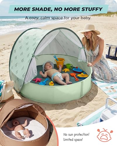 Baby Beach Tent with Pool, 3-in-1 Upgrade Pop Up UPF 50+ Sun Protection Shelter with Mosquito Net Babies Toddlers Portable...