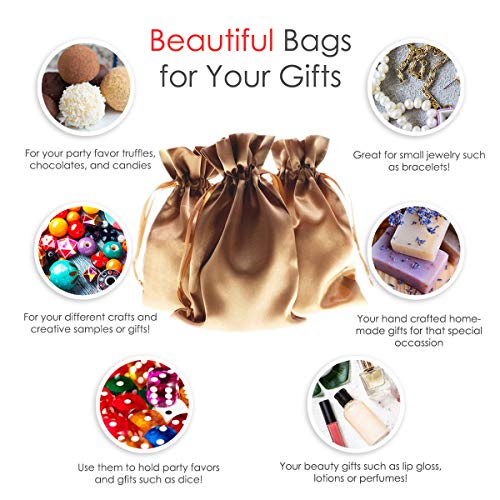 Knitial 50 Pack 3" x 4" Old Gold Satin Gift Bags with Drawstring, Mini Jewelry Pouches, Wedding Favor Bags for Baby Shower...