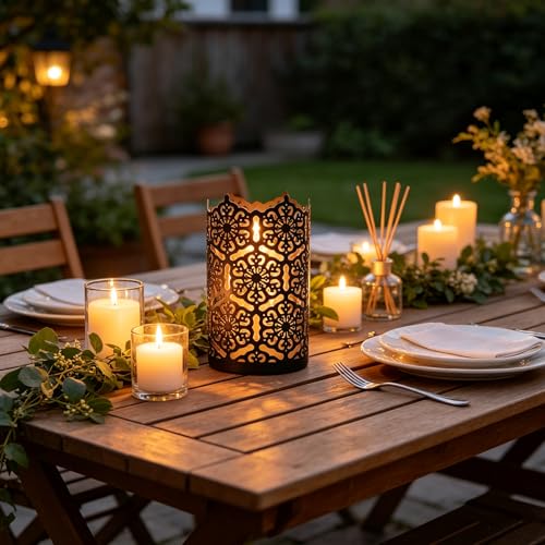 Hosley's Set of 2 Flower 7" High Cut Bronze Candle Holder & Lantern. Ideal for Use with Hosley Highly Scented Candles, Jar...