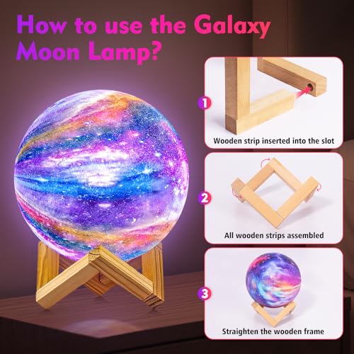 Moon Lamp, Kids Night Light Galaxy Lamp - 16 Colors Moon Light with Wood Stand Remote & Touch Control USB Rechargeable Gif...