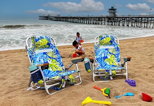 Evolve Heritage Collection Premium Kids Beach Chair w/Wood Arms & Backpack Carry - Ultra-Lightweight, Foldable, Reclining,...