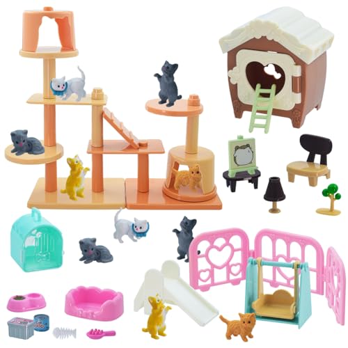 iselyn Pet Pretend Play Toys, 48Pcs Cat Figures Toys for Kids Realistic Detailed Cat Care Center with Accessories Toy Sets...
