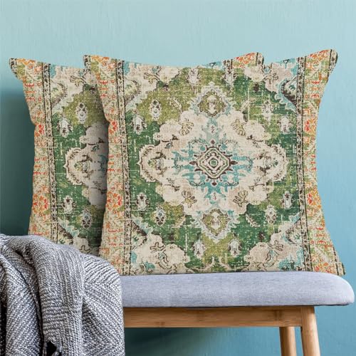 BETGINY Boho Pillow Covers 18x18, Olive Green Ethnic Design Outdoor Decorative Throw Pillows for Couch, Carpet Pattern Dec...