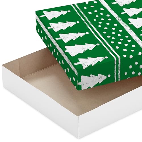 Hallmark Medium Christmas Gift Boxes with Lids (12 Shirt Boxes, 3 Designs: Lights, Trees, Red and Green Stripes) for Chris...