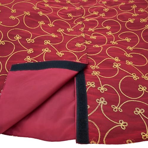 SARO LIFESTYLE Lala Collection Ari Embroidered Christmas Tree Skirt, 52", Burgundy