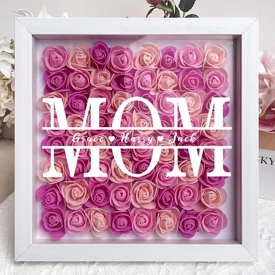 CUSTNEY Mom Flower Shadow Box with LED Light Personalized Light Up Flower Shadow Box Frame with Kid's Name for MOM Grandma...