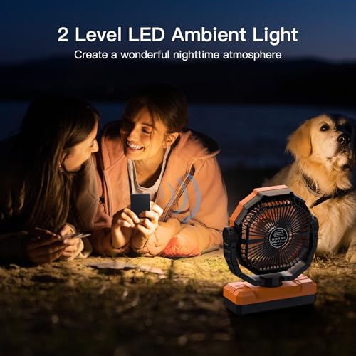 FRIZCOL 3-in-1 Camping Fan - Portable Fans Rechargeable - 24000mAh Battery Powered Fan with Light & Remote for Indoor, Out...