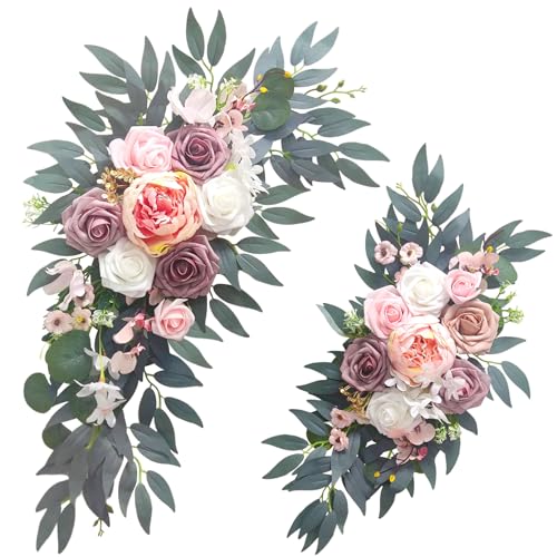 Wedding Arch Flowers (2-Pack), Artificial Dusty Rose Floral Arch Decorations for Weddings Ideal for wedding welcome signag...