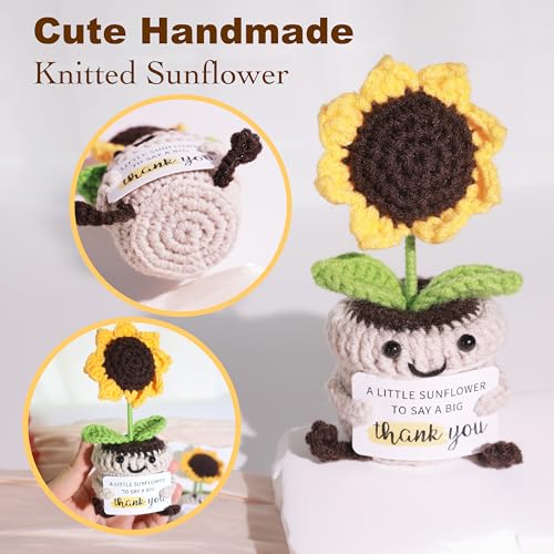 Thank You Gifts for Women Appreciation Gift Basket Sunflower Scented Candle Glass Cup Crochet Decor Unique Set for Coworke...